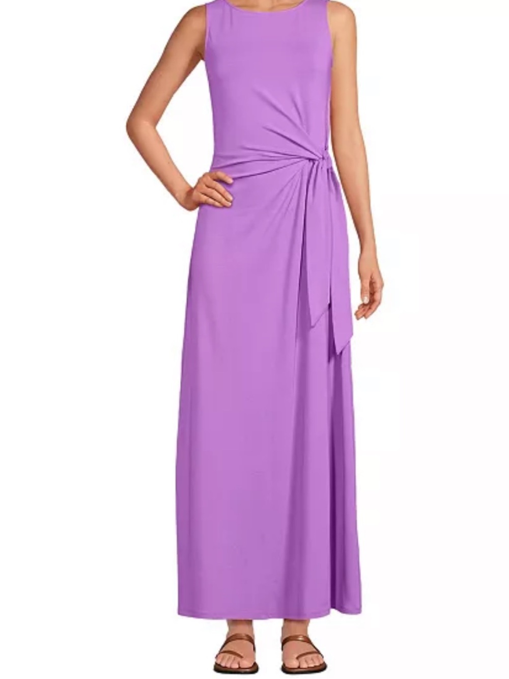 Lands' End Orchid cotton /modal sleeveless tie waist Maxi Dress .